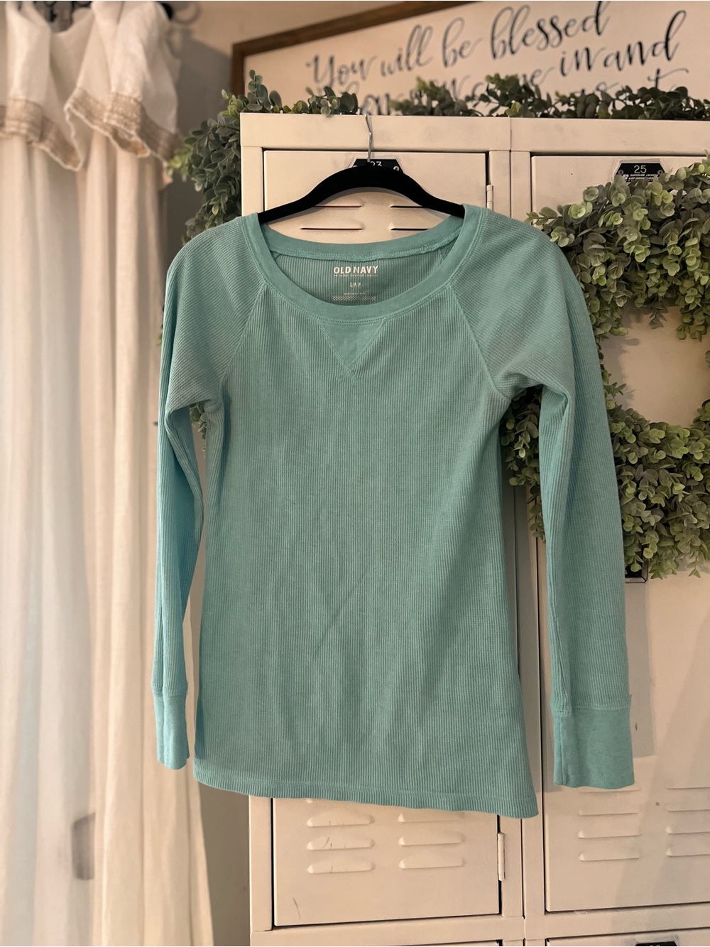 Old Navy Light Aqua Ribbed Long Sleeve Tee